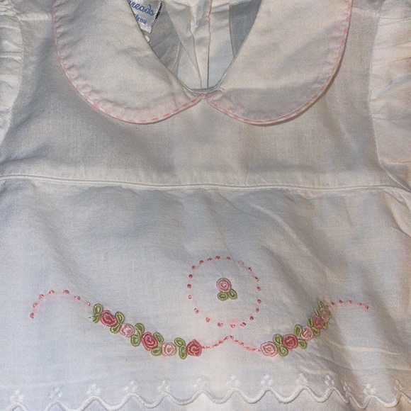 Fancy threads white lines rose embroidery pink piping Daygown. Heirloom 0-3 Mo. - Picture 4 of 7
